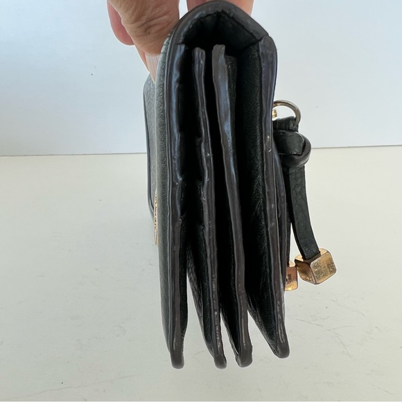 ♦️SOLD♦️TOUS Rose Collection Dark Green Pebbled Calfskin Leather Front Logo Flap - Picture 3 of 13